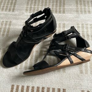 Eileen Fisher Women's Black Leather Ankle Strap Gladiator Echo Wedge Size 9